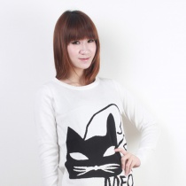 韩版女装时尚休闲可爱小猫圆领长袖上衣针织衫
