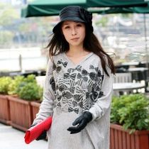 韩版优雅修身圆领长袖针织衫数码印花系列