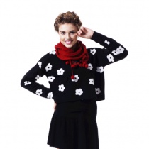 贝格琪原创品牌2014秋冬款圆领花朵长袖针织套头衫休闲潮流女罩衫