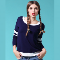 贝格琪原创品牌2014百搭条纹欧美日韩风修身套头针织衫新款毛衣女