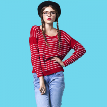 贝格琪 原创品牌 2013女秋季款长袖针织套头衫休闲潮流条纹控毛衣