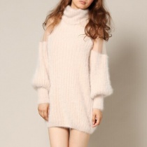 兔毛针织连衣裙长款长袖兔毛毛衣