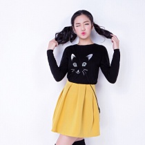 女装2014新款 猫咪长袖女针织衫可爱毛衣上衣1471
